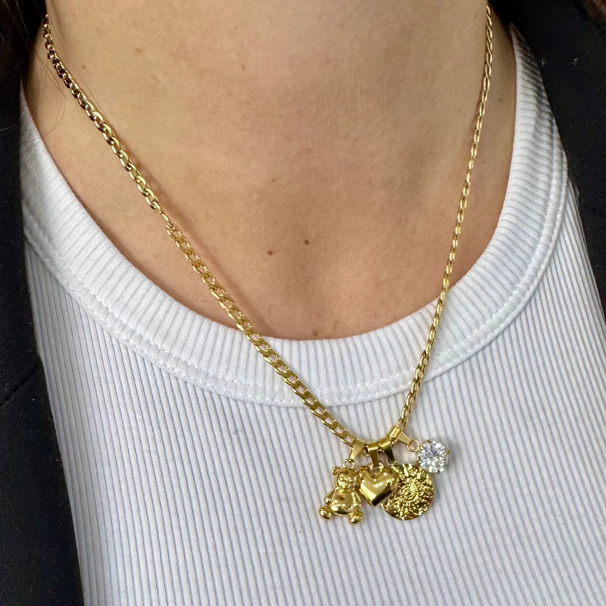 Collana Catena Teddy and Heart Charm