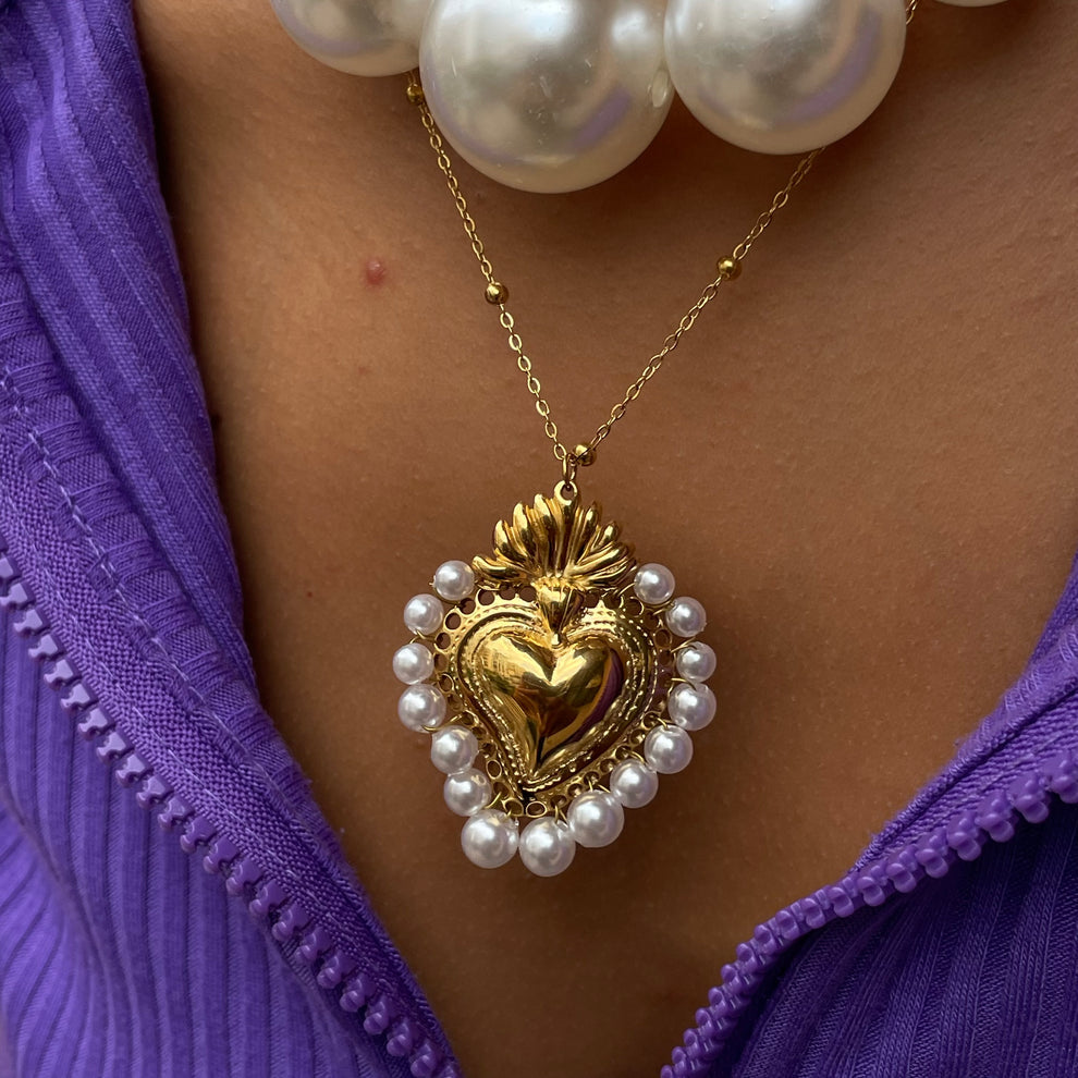 Collana Cuore Sacro Perle