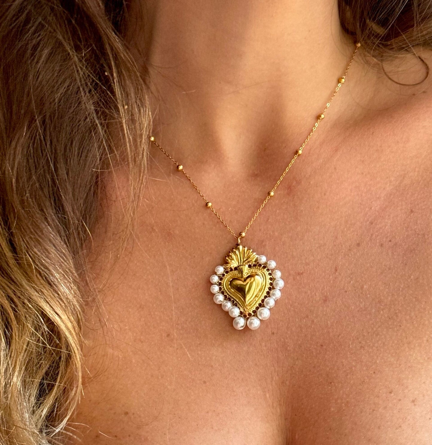 Collana Cuore Sacro Perle
