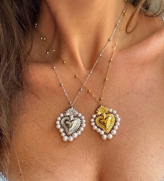 Collana Cuore Sacro Perle
