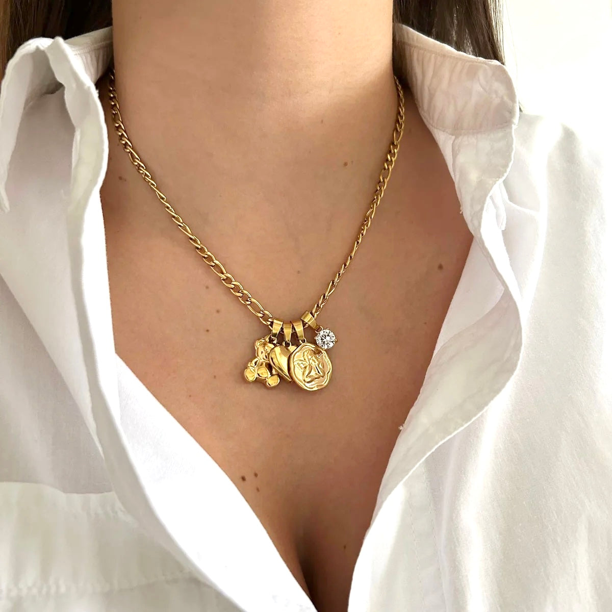 Collana Catena Teddy and Heart Charm