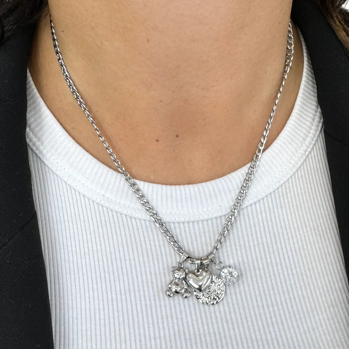 Collana Catena Teddy and Heart Charm