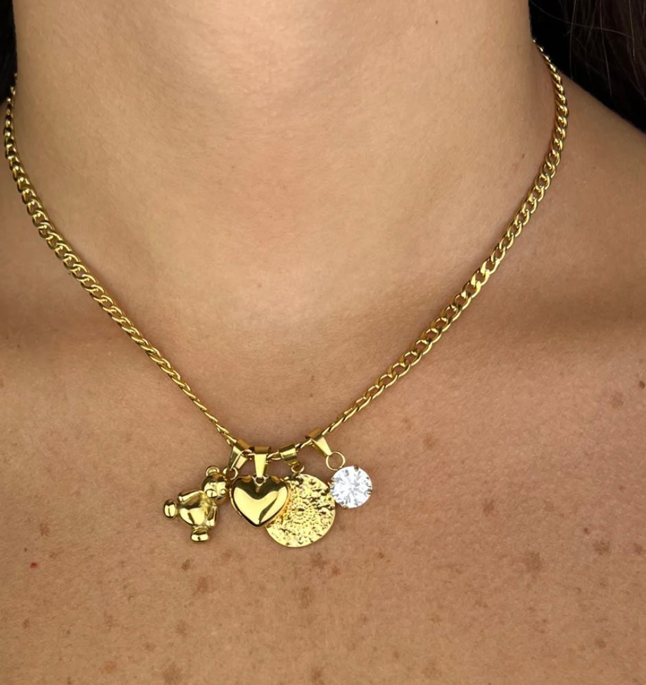 Collana Catena Teddy and Heart Charm