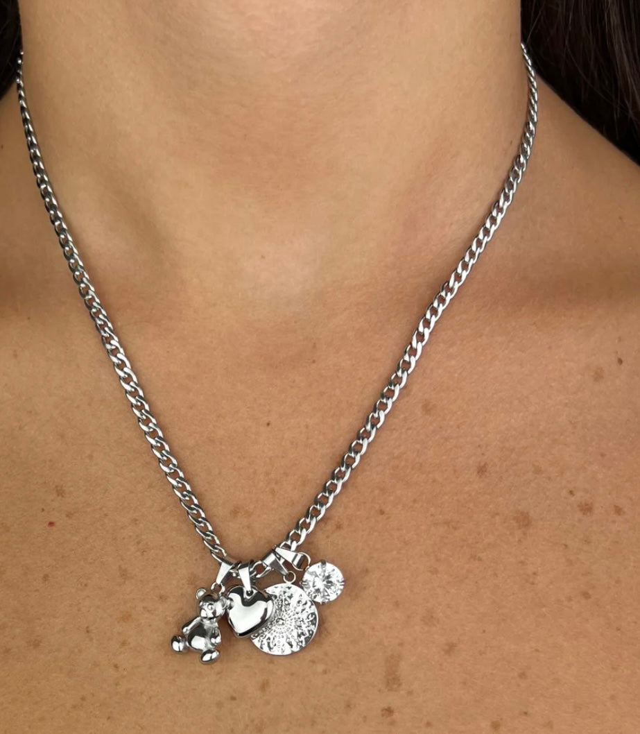 Collana Catena Teddy and Heart Charm